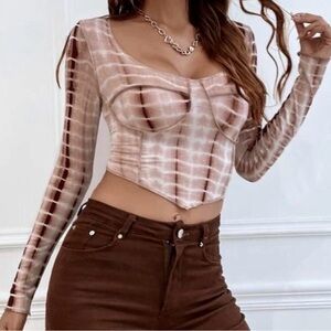 SHEIN Brown and Cream Patterned Bodysuit